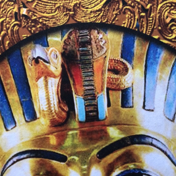 King tut ornate T shirt; vegan leather sleeves EUC mens large - Picture 9 of 9